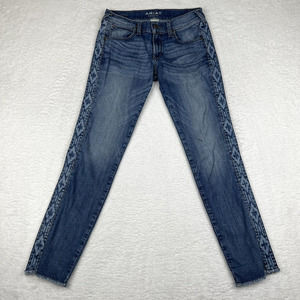 Ariat Jeans Womens 27 Blue Wash Denim Diamond Pattern Boyfriend Frayed Hem